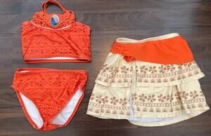Rare Disney Store Moana Deluxe 3 PC Swimsuit Bikini Skirt Set Girls Size 4T